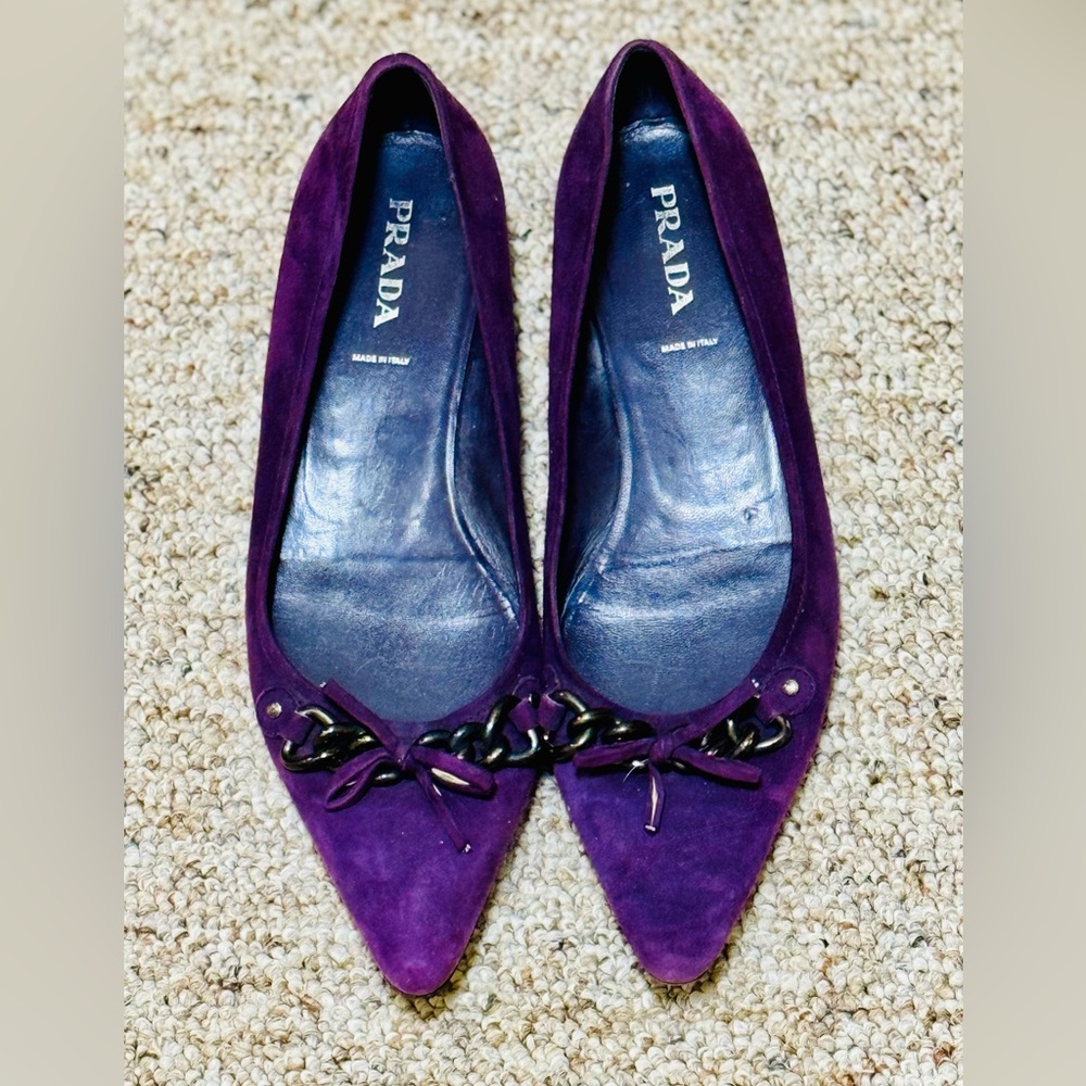 Prada Purple Suede Leather Pointy Flats Italy 40